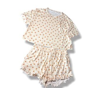 SILKS Pajama Set Women XL Peach Print Bamboo Viscose Ruffle Shorts Loungewear